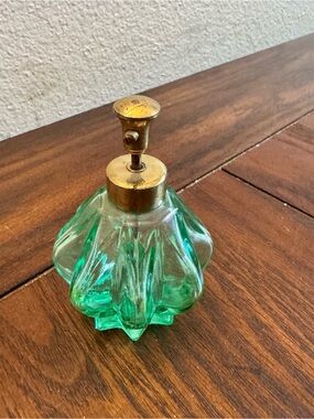 Vintage Irice Perfume Bottle Atomizer Green Ribbed Glass